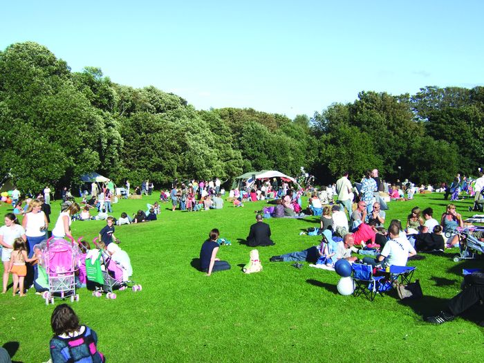 165_189 Crowds scattered enjoying the sunshine and free music at Bohemias first village fayre. Catering by The Rooms. The event organisers were Purplefurball.