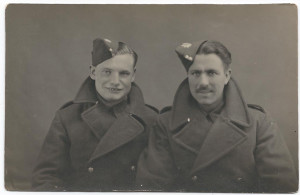 Arthur Booth and another young man on their first day with the Royal Army Service Corps, December 1940, in Cardiff