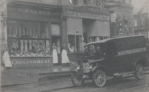 Arthur Booth's first van, Ruby Durrant, when he was 16 in 1925 outside E Walker, the butcher, in Bohemia Road