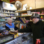 Shirley Goring and customer Peter Holland