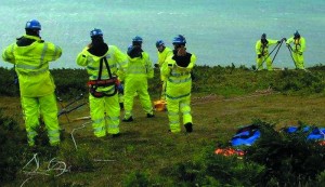 Setting up the gear to recover the casualty.